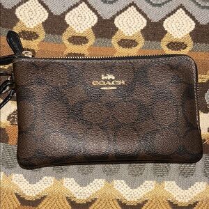 Coach Dark Brown Wristlet with Logo